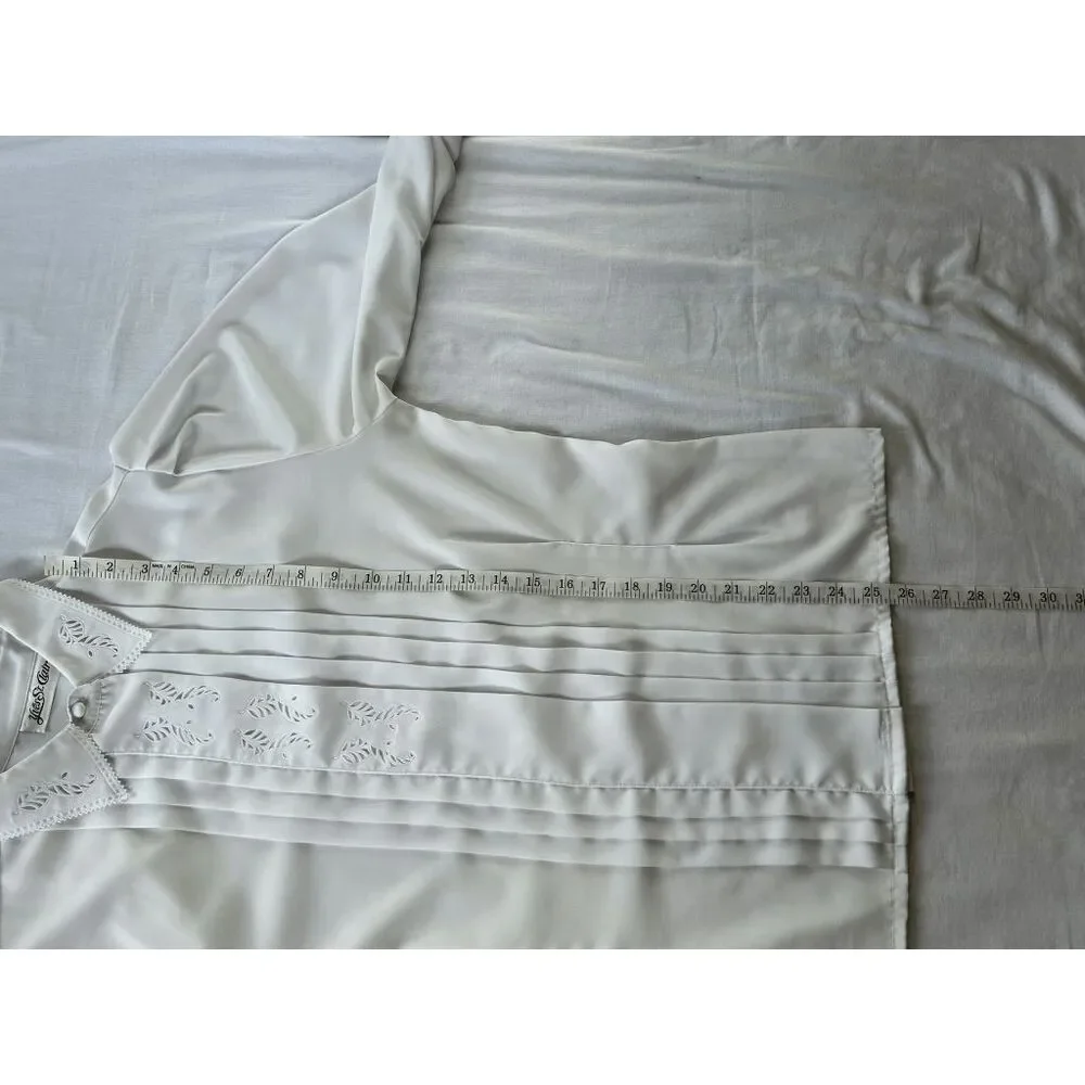 Yves St. Clair Pleated White Long Sleeve Collared Blouse, Size 14, Button Down - Picture 10 of 10